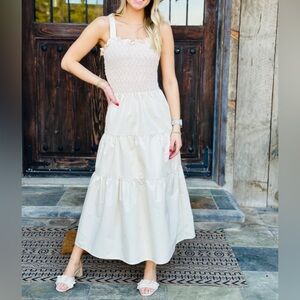 THML Ribbon Tie Sleeveless Tiered Midi Dress